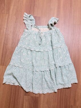 Just Me Gingham Ruffle Tiered Mini Sundress in Mint Green Size M Flowy Eyelet